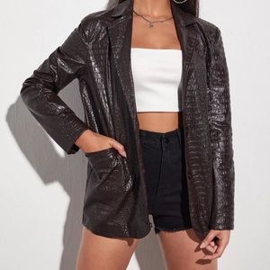 SHEIN brown croc embossed blazer